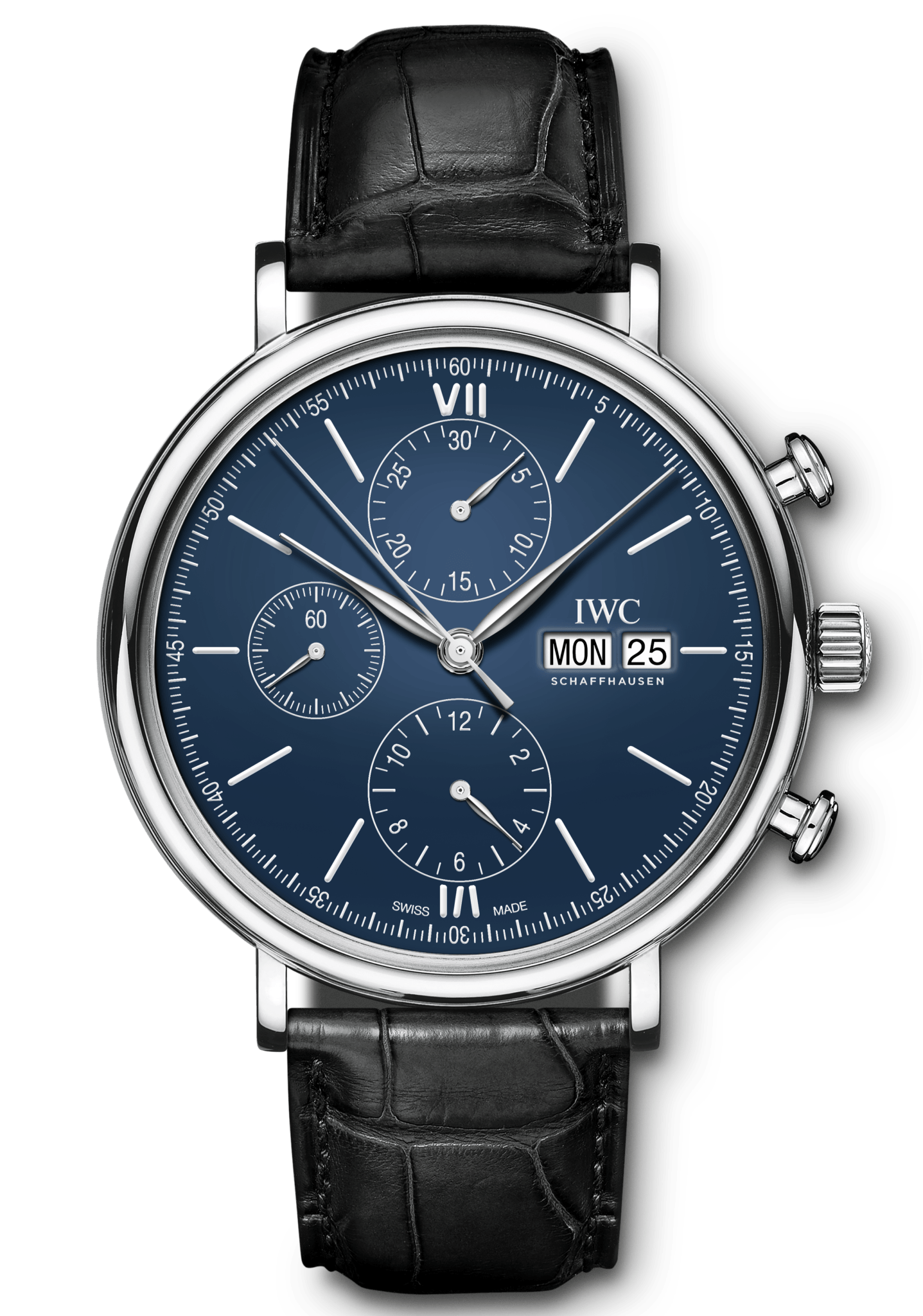  Shop Authentic IWC Portofino Chronograph Blue Dial Black Leather Strap Watch for Men - IW391023 - Luxxuri