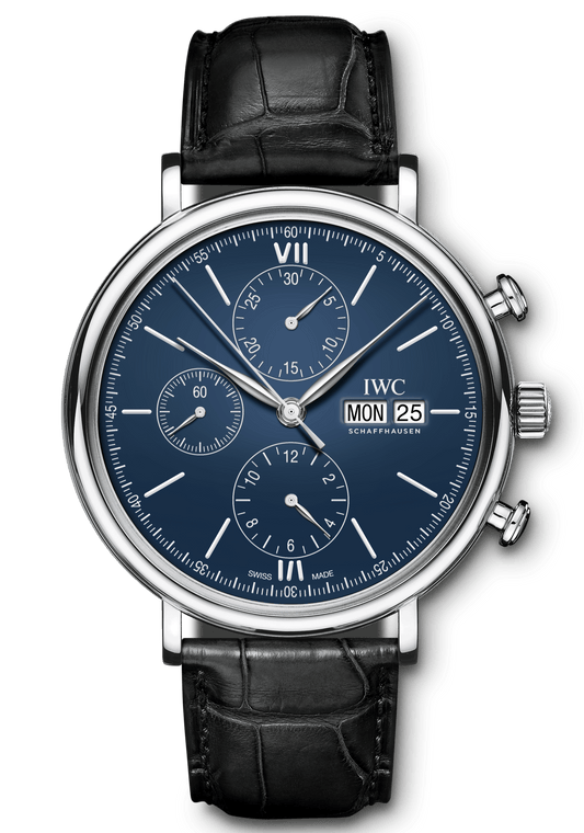  Shop Authentic IWC Portofino Chronograph Blue Dial Black Leather Strap Watch for Men - IW391023 - Luxxuri