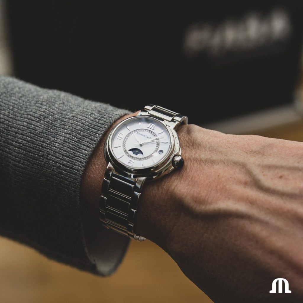  Shop Authentic Maurice Lacroix Fiaba Moonphase White Mother of Pearl Dial Silver Steel Strap Watch for Women - FA1084-SS002-170-1 - Luxxuri