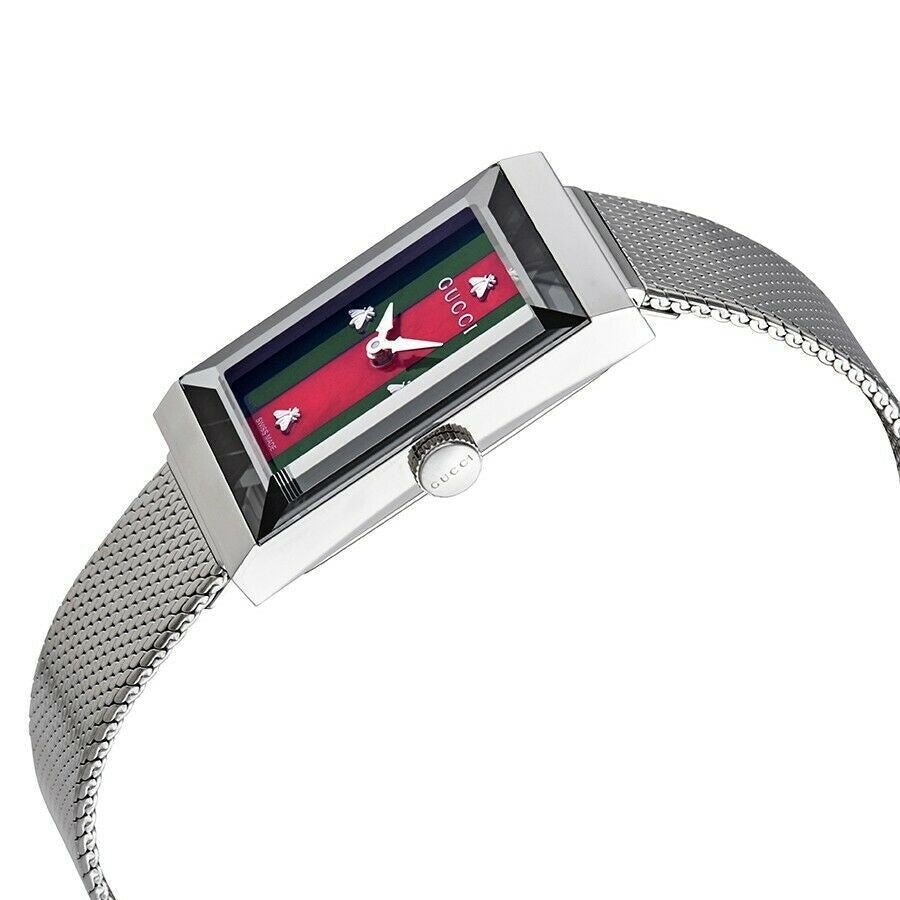  Shop Authentic Gucci G Frame Red and Green Dial Silver Mesh Bracelet Watch For Women - YA147401 - Luxxuri