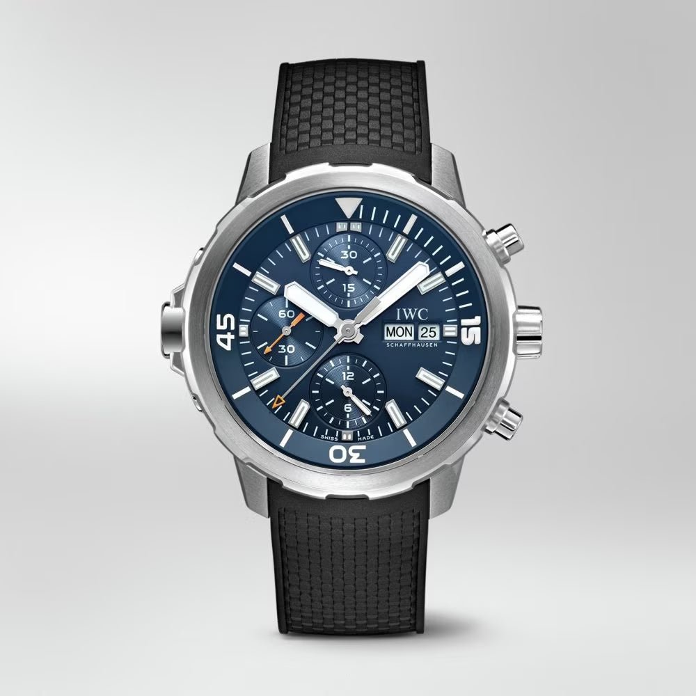  Shop Authentic IWC Aquatimer Automatic Chronograph 44mm Blue Dial Black Rubber Strap Watch for Men - IW376805 - Luxxuri