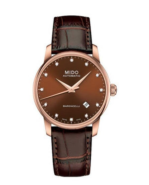  Shop Authentic Mido Baroncelli III Automatic Diamonds Brown Dial Brown Leather Strap Watch For Women - M7600.3.64.8 - Luxxuri