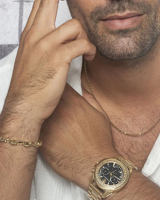  Shop Authentic Versace Greca Action Chronograph Black Dial Gold Steel Strap Watch For Men - VE3J00622 - Luxxuri