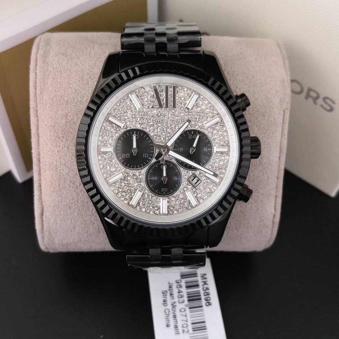  Shop Authentic Michael Kors Lexington Chronograph Crystals Silver Dial Black Steel Strap Watch for Men - MK8605 - Luxxuri