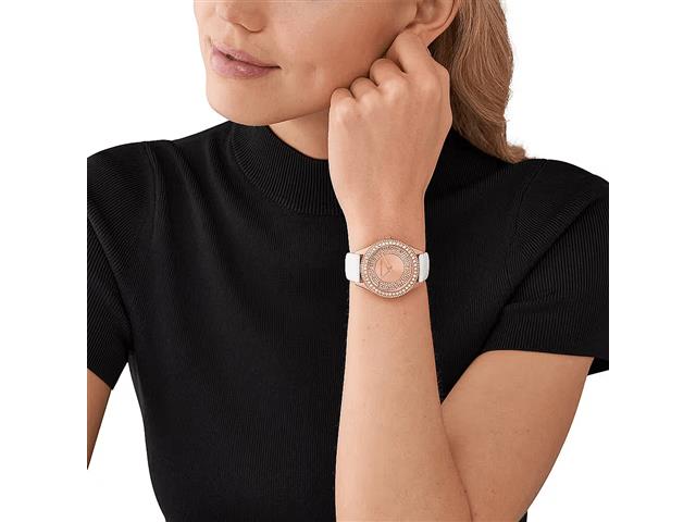  Shop Authentic Michael Kors Harlowe Analog Rose Gold Dial White Leather Strap Watch For Women - MK2989 - Luxxuri