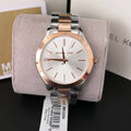  Shop Authentic Michael Kors Runway White Dial Two Tone Stainless Steel Strp Watch for Women - MK3204A - Luxxuri