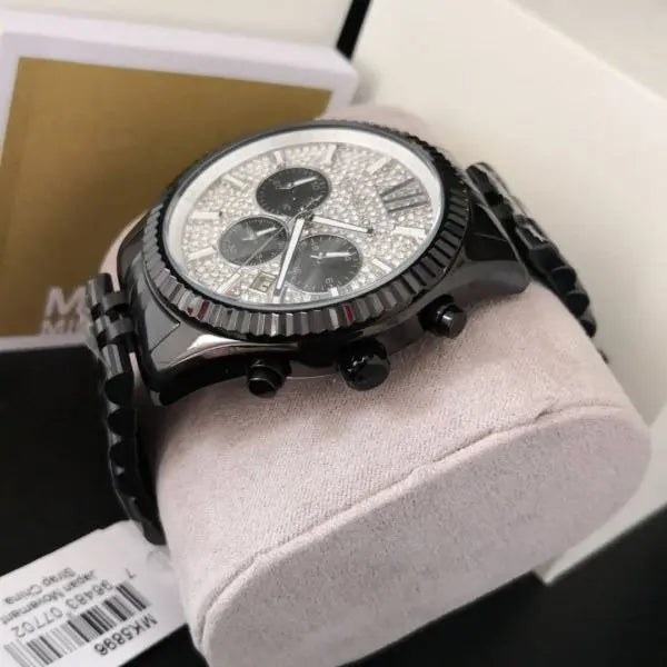  Shop Authentic Michael Kors Lexington Chronograph Crystals Silver Dial Black Steel Strap Watch for Men - MK8605 - Luxxuri
