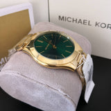  Shop Authentic Michael Kors Slim Runway Green Dial Gold Steel Strap Watch for Women - MK3435 - Luxxuri