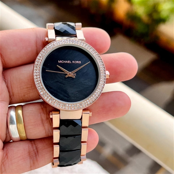  Shop Authentic Michael Kors Parker Mother of Pearl Black Dial Two Tone Steel Strap Watch for Women - MK6414 - Luxxuri
