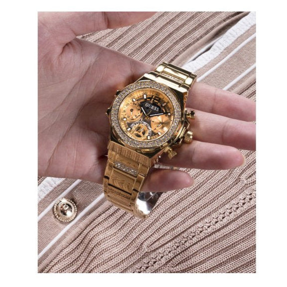  Shop Authentic Guess Fusion Chronograph Gold Dial Gold Steel Strap Watch for Women - GW0552L2 - Luxxuri