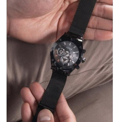Guess Continental Chronograph Black Dial Black Mesh Strap Watch For Men - GW0582G3
