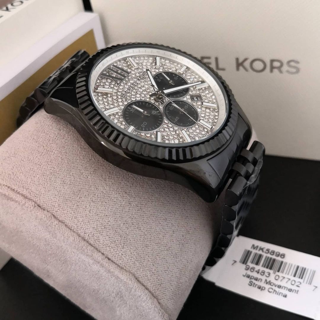  Shop Authentic Michael Kors Lexington Chronograph Crystals Silver Dial Black Steel Strap Watch for Men - MK8605 - Luxxuri