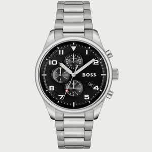  Shop Authentic Hugo Boss View Chronograph Black Dial Silver Steel Strap Watch For Men - 1514008 - Luxxuri