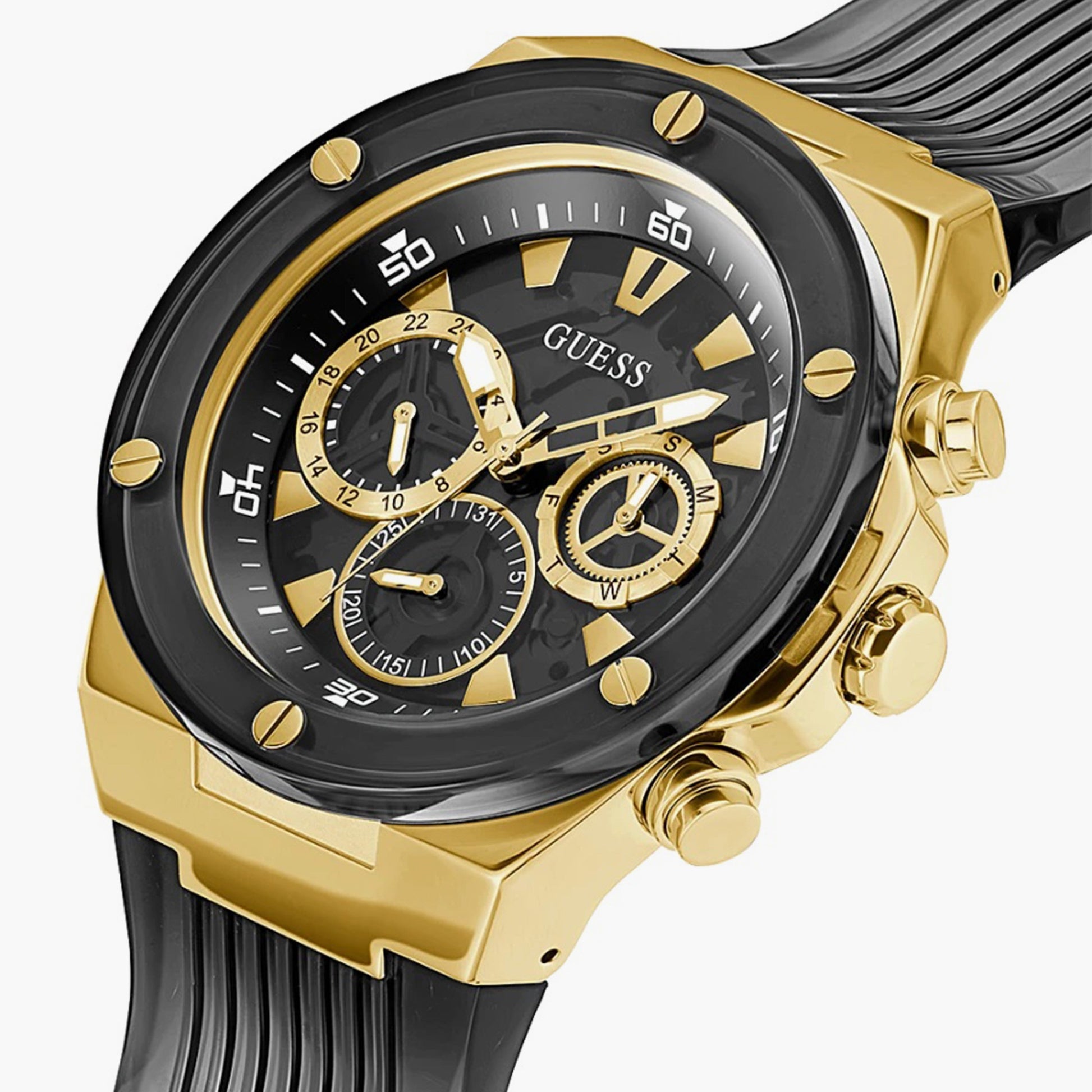  Shop Authentic Guess Poseidon Chronograph Black Dial Black Silicone Strap Watch For Men - GW0425G1 - Luxxuri