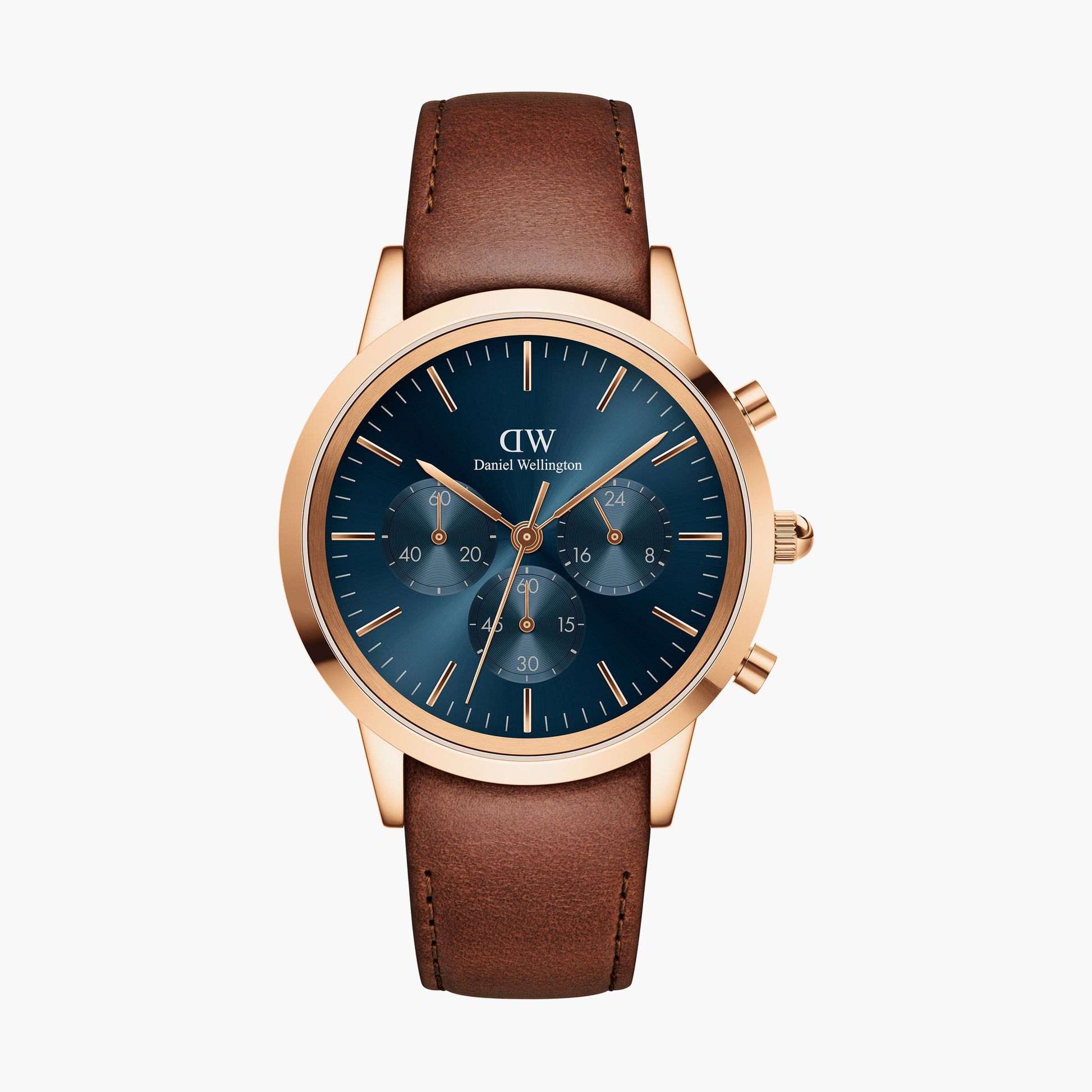  Shop Authentic Daniel Wellington Iconic Chronograph Blue Dial Brown Leather Strap Watch For Men - DW00100639 - Luxxuri