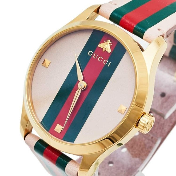  Shop Authentic Gucci G Timeless Quartz Pink Dial Three Tone Leather Strap Watch For Women - YA1264118 - Luxxuri