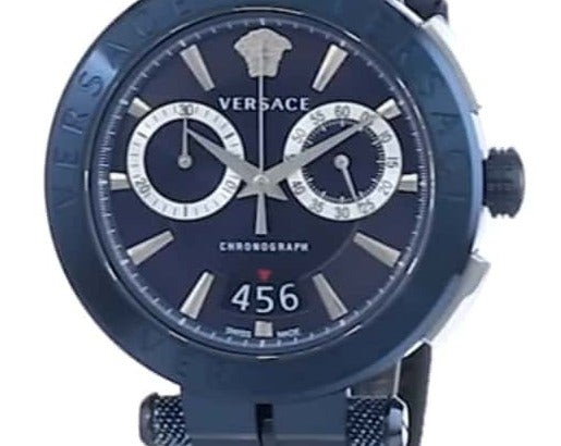  Shop Authentic Versace Aion Chronograph Blue Dial Blue Leather Strap Watch for Men - VBR070017 - Luxxuri