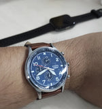  Shop Authentic Fossil Retro Pilot Chronograph Blue Dial Brown Leather Strap Watch for Men - FS5832 - Luxxuri