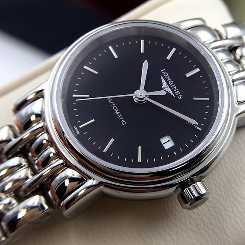  Shop Authentic Longines Presence 25.5mm Automatic Black Dial Silver Steel Strap Watch for Women - L4.321.4.52.6 - Luxxuri
