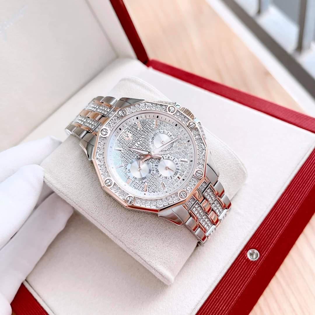  Shop Authentic Bulova Octova Crystal Silver Dial Two Tone Steel Strap Watch for Men - 98C133 - Luxxuri