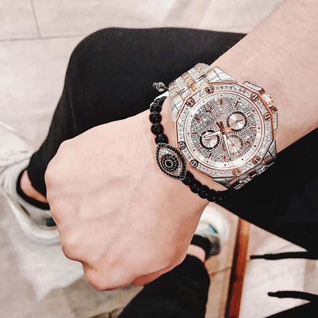 Bulova Octova Crystal Silver Dial Two Tone Steel Strap Watch for Men - 98C133