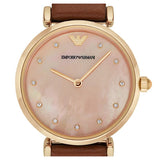  Shop Authentic Emporio Armani Gianni T Bar Quartz Pink Mother of Pearl Dial Brown Leather Strap Watch For Women - AR1960 - Luxxuri