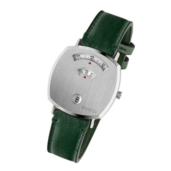  Shop Authentic Gucci Grip Silver Dial Green Leather Strap Unisex Watch - YA157412 - Luxxuri