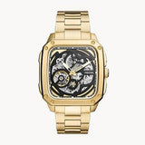  Shop Authentic Fossil Inscription Automatic Skeleton Black Dial Gold Steel Strap Watch for Men - BQ2573 - Luxxuri