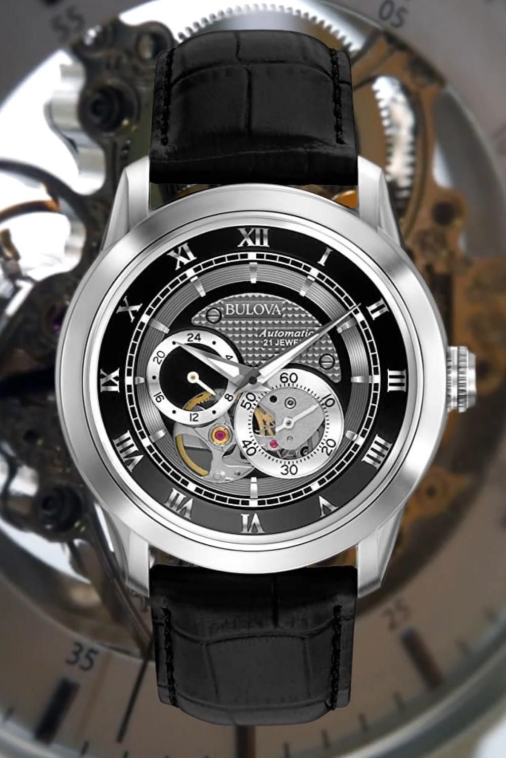  Shop Authentic Bulova BVA Classic Automatic Silver Dial Black Leather Strap Watch for Men - 96A135 - Luxxuri