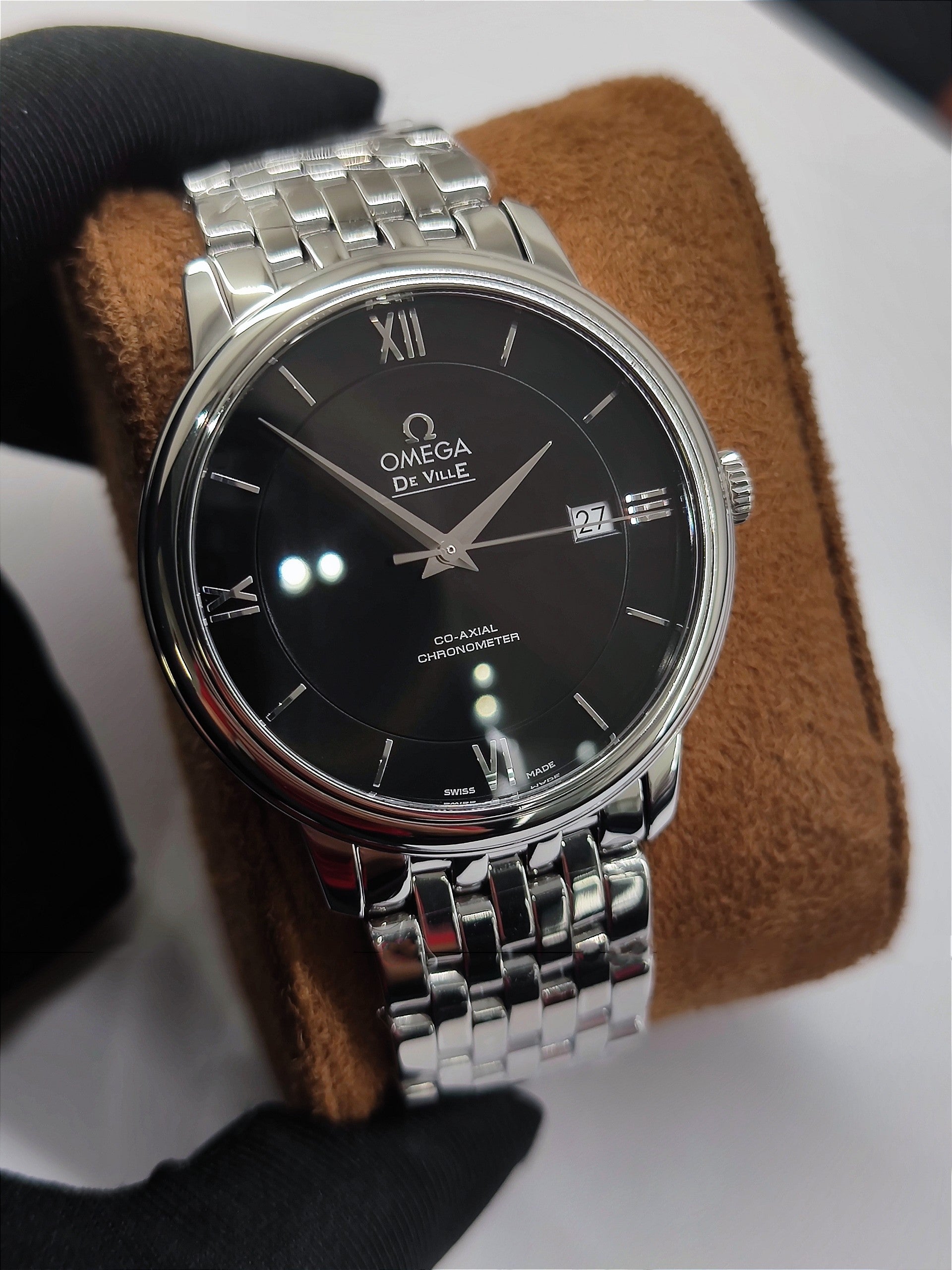  Shop Authentic Omega De Ville Prestige Co-Axial Black Dial Silver Steel Strap Watch for Men - 424.10.40.20.01.001 - Luxxuri