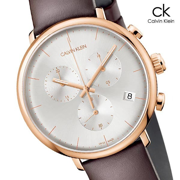  Shop Authentic Calvin Klein High Noon Silver Dial Brown Leather Strap Watch for Men - K8M276G6 - Luxxuri