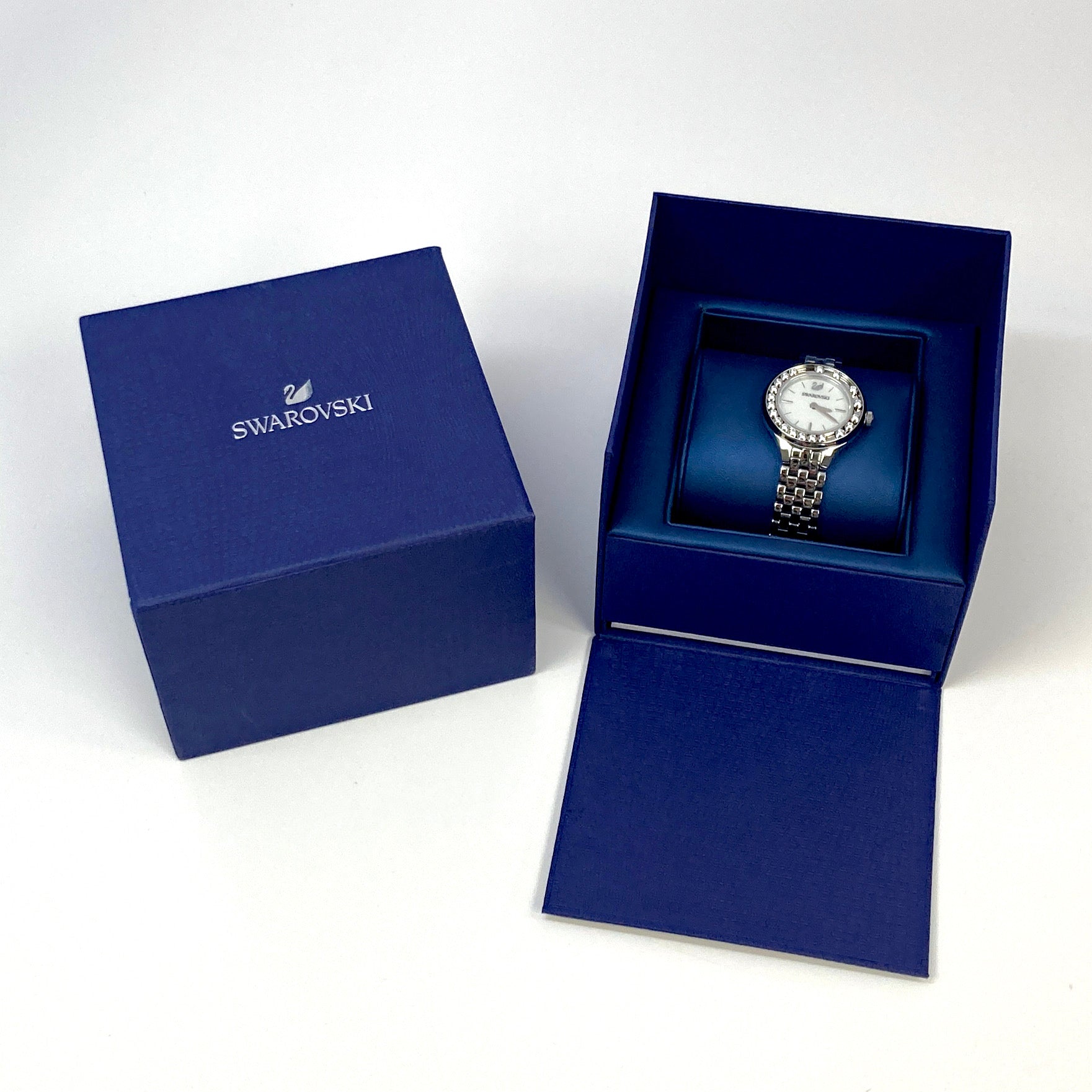  Shop Authentic Swarovski Lovely Crystals Mini White Dial Silver Steel Strap Watch for Women - 5242901 - Luxxuri