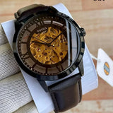  Shop Authentic Fossil Townsman Automatic Skeleton Brown Dial Brown Leather Strap Watch for Men - ME3098 - Luxxuri