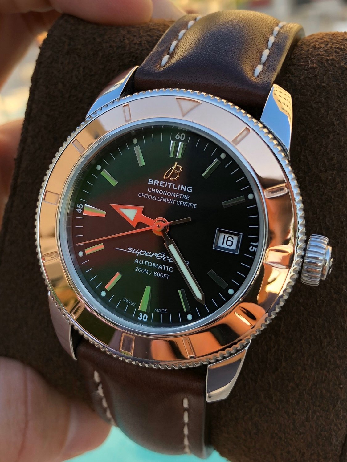  Shop Authentic Breitling Superocean Heritage 42mm Rose Gold Chronometer Black Dial Brown Leather Strap Mens Watch - U1732112 - Luxxuri