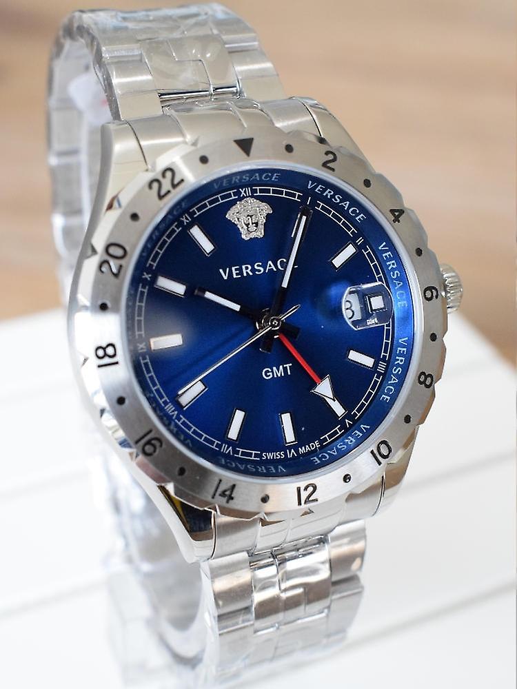  Shop Authentic Versace Hellenyium GMT Blue Dial Silver Steel Strap Watch for Men - V11010015 - Luxxuri