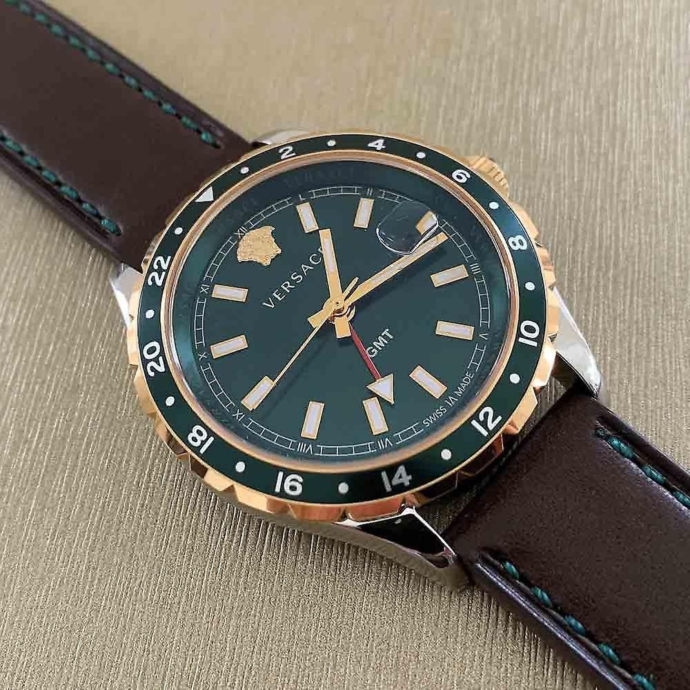  Shop Authentic Versace Hellenyium Green Dial Brown Leather Strap Watch for Men - V11090017 - Luxxuri