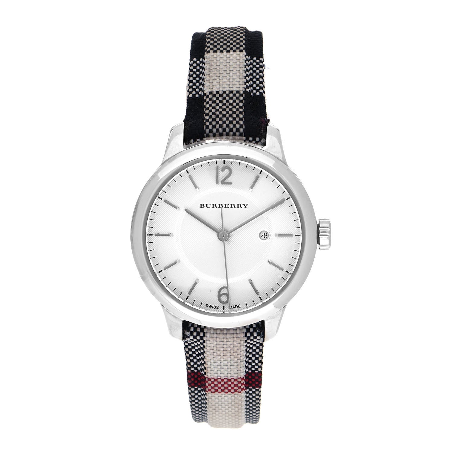 Burberry Classic Stone Silver Dial Horseberry Black Leather Strap Watch for Women - BU10103
