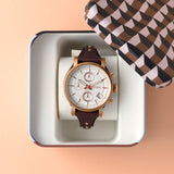  Shop Authentic Fossil Boyfriend White Dial Brown Leather Strap Watch for Women - ES3616 - Luxxuri
