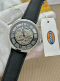  Shop Authentic Fossil Townsman Automatic Skeleton Silver Dial Black Leather Strap Watch for Men - ME3041 - Luxxuri