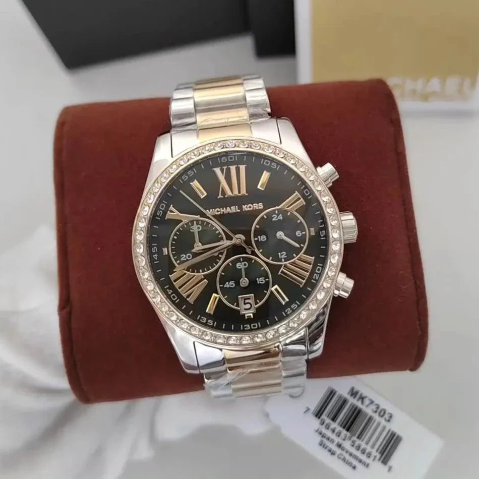  Shop Authentic Michael Kors Lexington Chronograph Green Dial Two Tone Steel Strap Watch For Women - MK7303 - Luxxuri