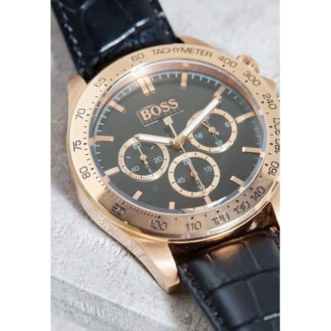  Shop Authentic Hugo Boss Ikon Black Dial Black Leather Strap Watch for Men - 1513179 - Luxxuri