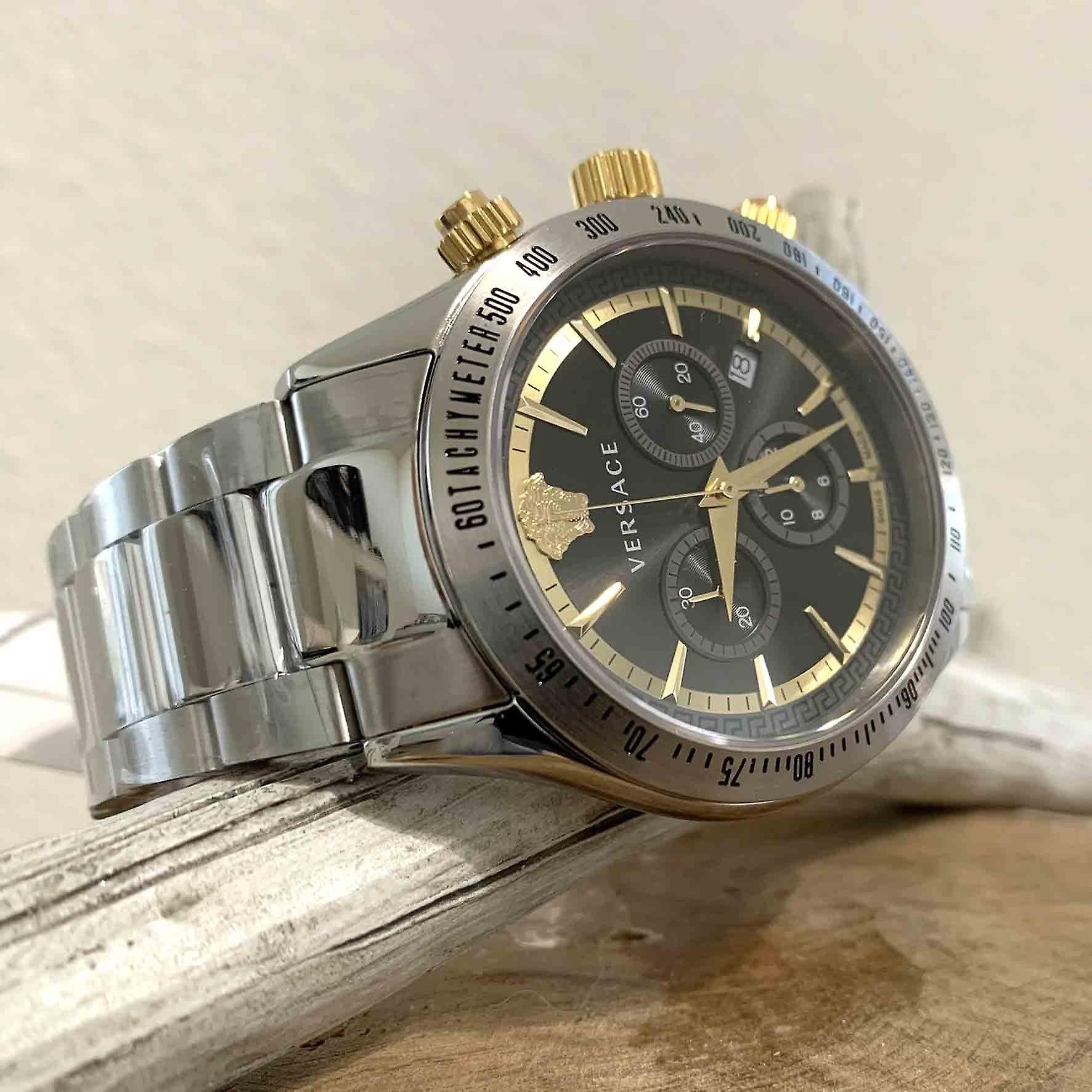  Shop Authentic Versace Classic Chronograph Quartz Black Dial Silver Steel Strap Watch For Men - VEV700419 - Luxxuri