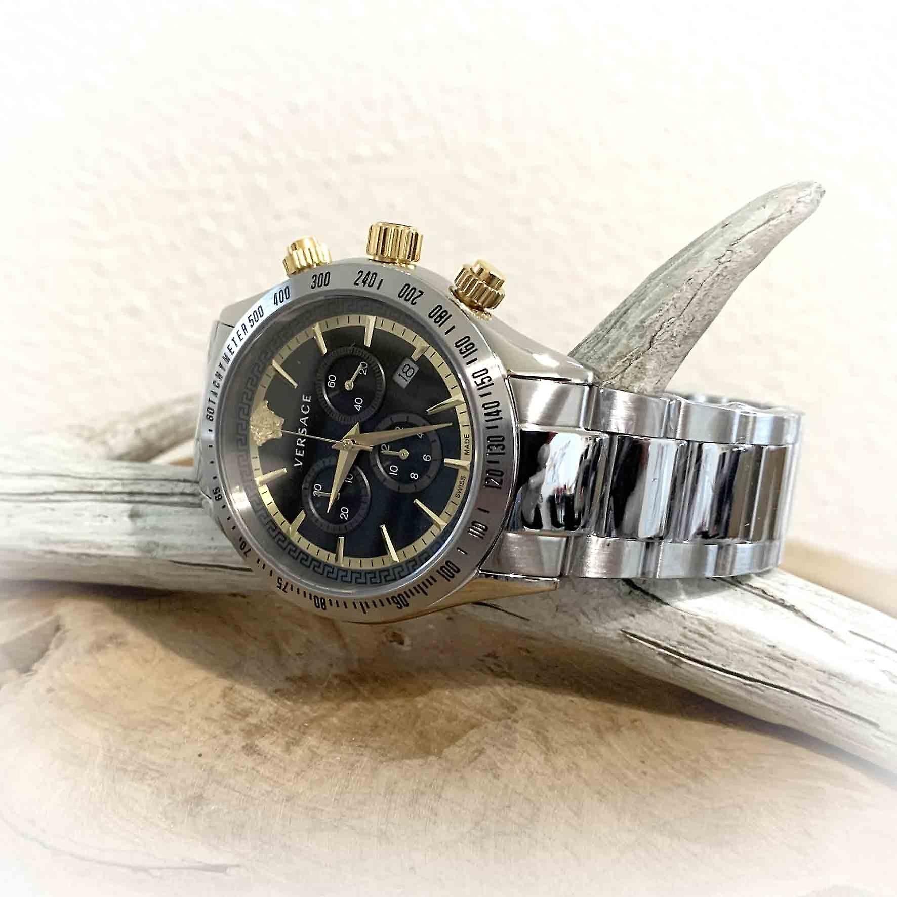  Shop Authentic Versace Classic Chronograph Quartz Black Dial Silver Steel Strap Watch For Men - VEV700419 - Luxxuri