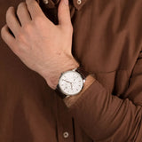  Shop Authentic Tommy Hilfiger Brad Chronograph White Dial Brown Leather Strap Watch For Men - 1710389 - Luxxuri