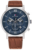  Shop Authentic Tommy Hilfiger Evan Chronograph Blue Dial Brown Leather Strap Watch for Men - 1710393 - Luxxuri