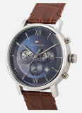  Shop Authentic Tommy Hilfiger Evan Chronograph Blue Dial Brown Leather Strap Watch for Men - 1710393 - Luxxuri