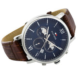  Shop Authentic Tommy Hilfiger Evan Chronograph Blue Dial Brown Leather Strap Watch for Men - 1710393 - Luxxuri