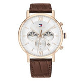  Shop Authentic Tommy Hilfiger Evan White Dial Brown Leather Strap Watch for Men - 1710394 - Luxxuri