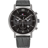  Shop Authentic Tommy Hilfiger Evan Black Dial Black Leather Strap Watch for Men - 1710395 - Luxxuri
