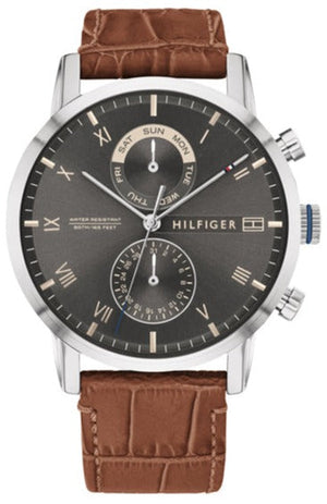  Shop Authentic Tommy Hilfiger Kane Grey Dial Brown Leather Strap Watch for Men - 1710398 - Luxxuri
